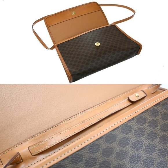 CELINE Logo Macadam Pattern 2Way Shoulder Clutch PVC Leather Brown Italy - Picture 7 of 15